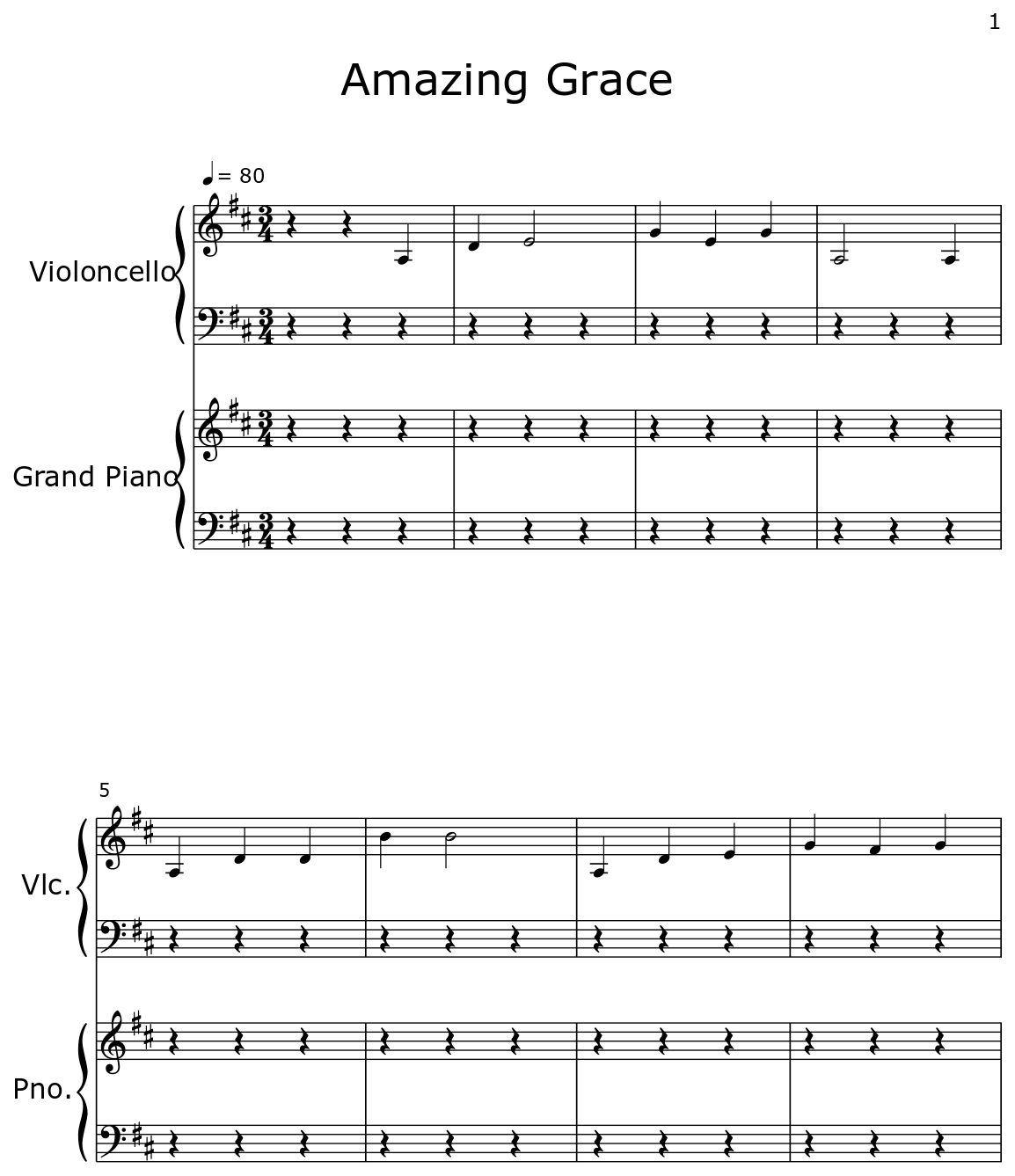 Amazing Grace - Sheet music for Cello, Piano