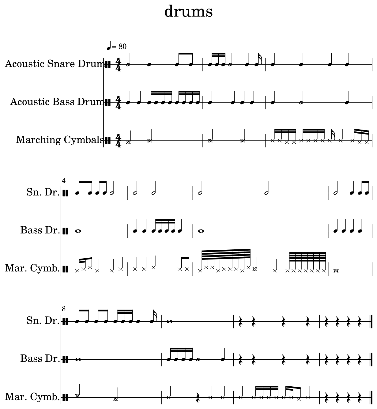 drums - Sheet music for Drum Set, Marching Bass Drums