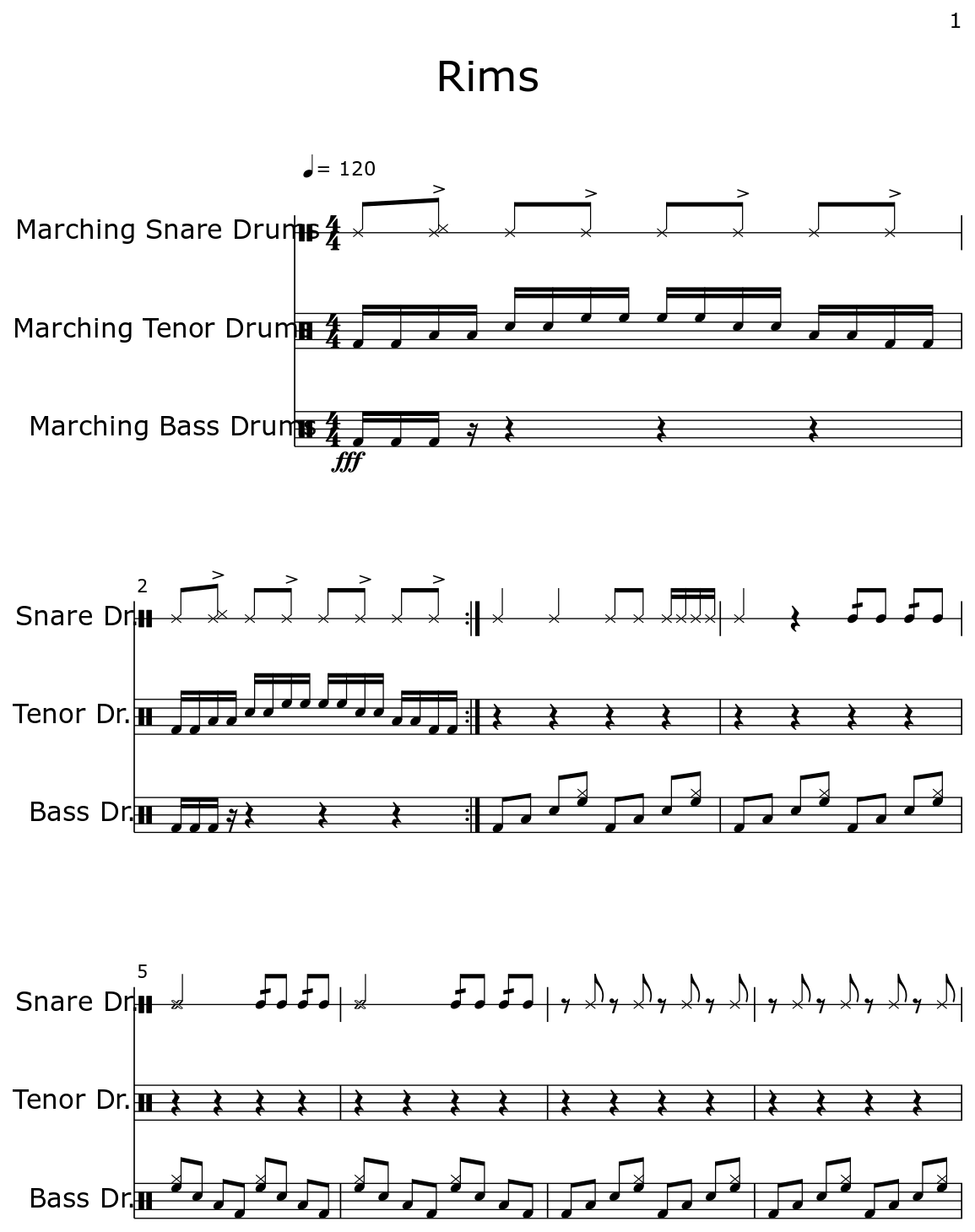 Rims - Sheet music for Marching Bass Drums