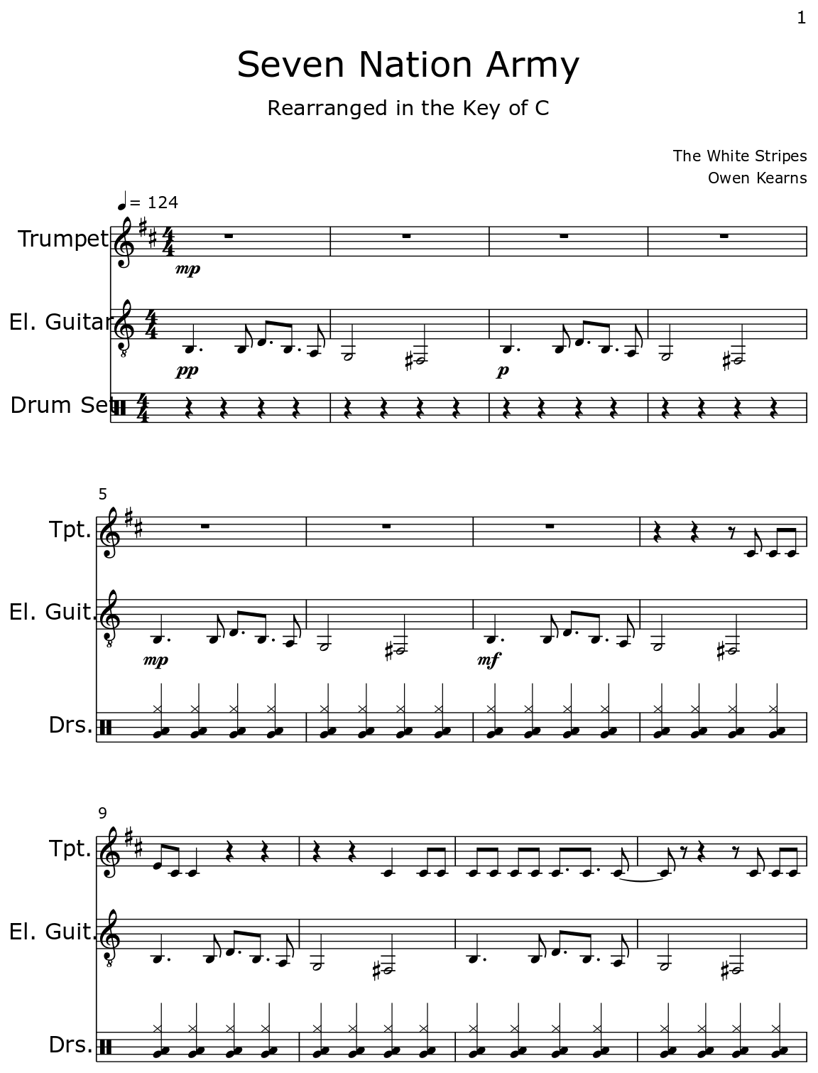 Seven Nation Army - Sheet music for Trumpet, Electric Guitar, Drum Set