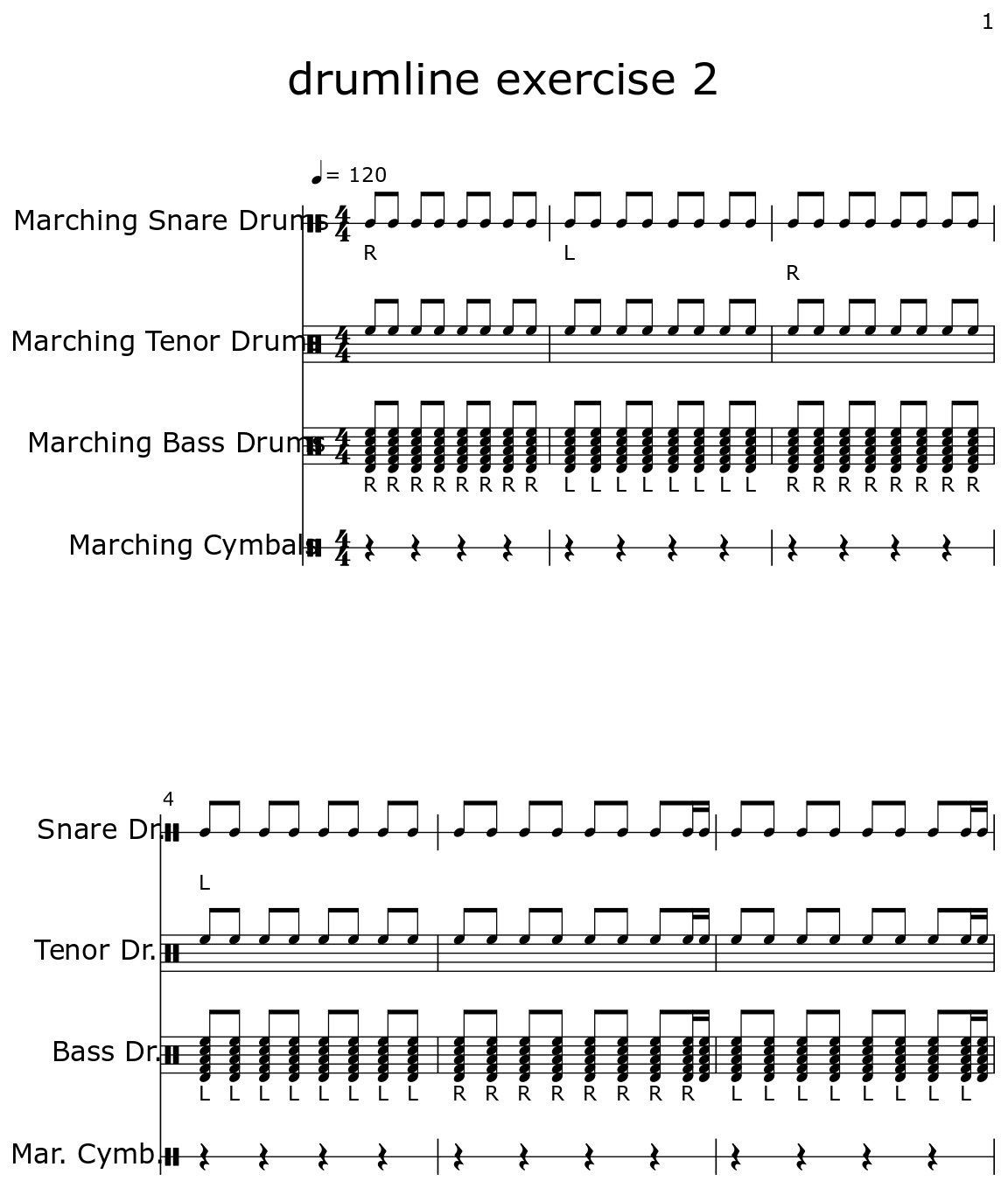 drumline exercise 2 - Sheet music for Marching Bass Drums