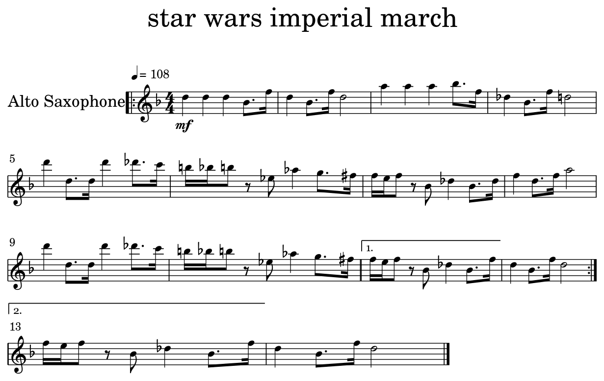 Music Sheet: Star Wars Imperial March Alto Sax Sheet Music