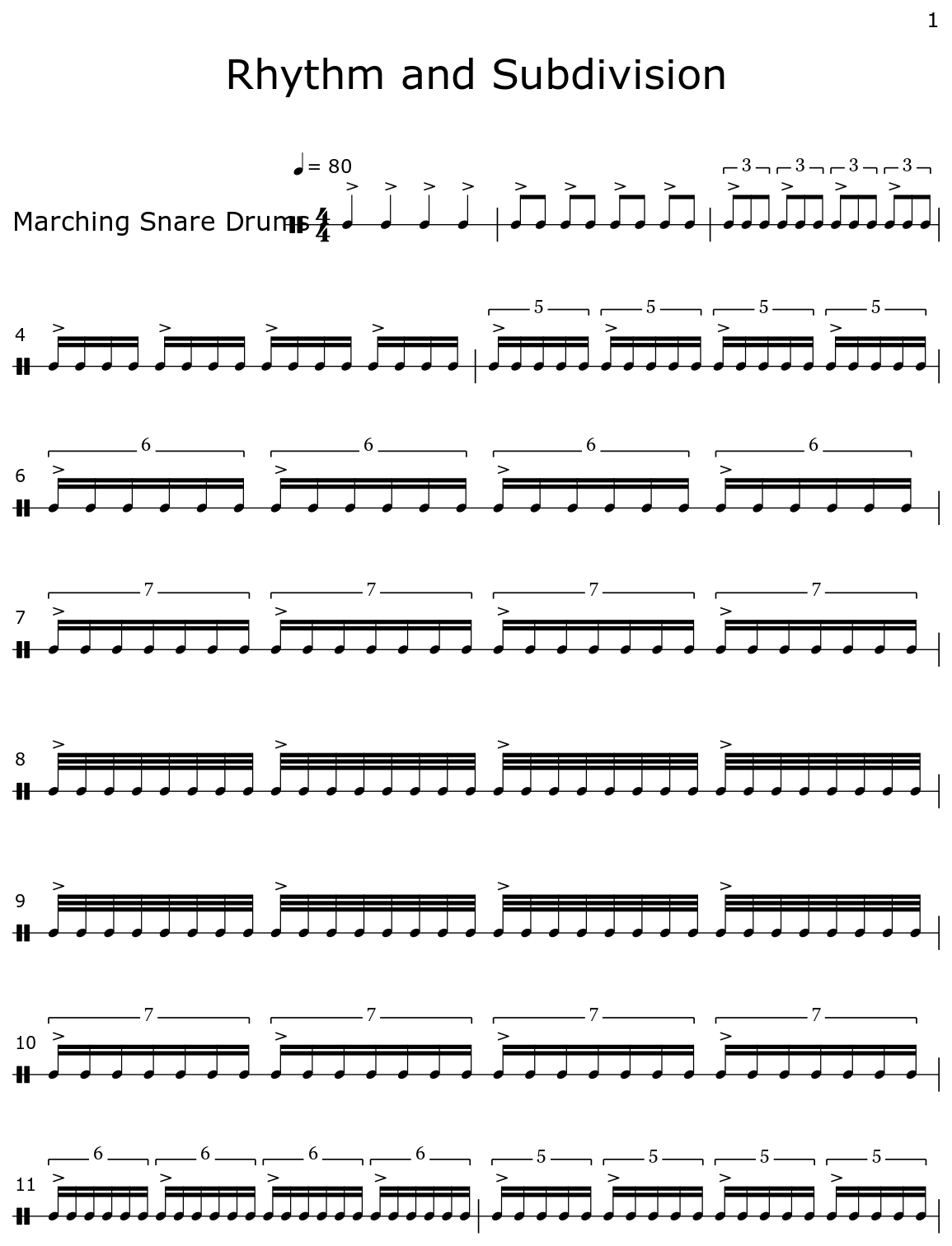 Rhythm and Subdivision - Sheet music for Marching Bass Drums