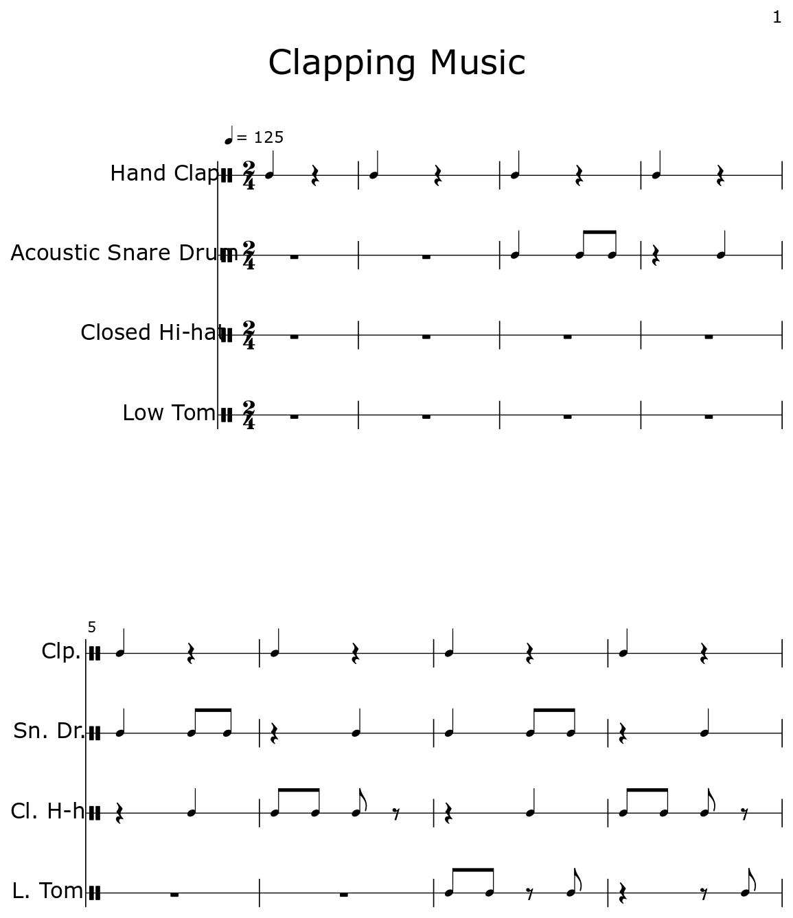 Clapping Music - Sheet music for Drum Set