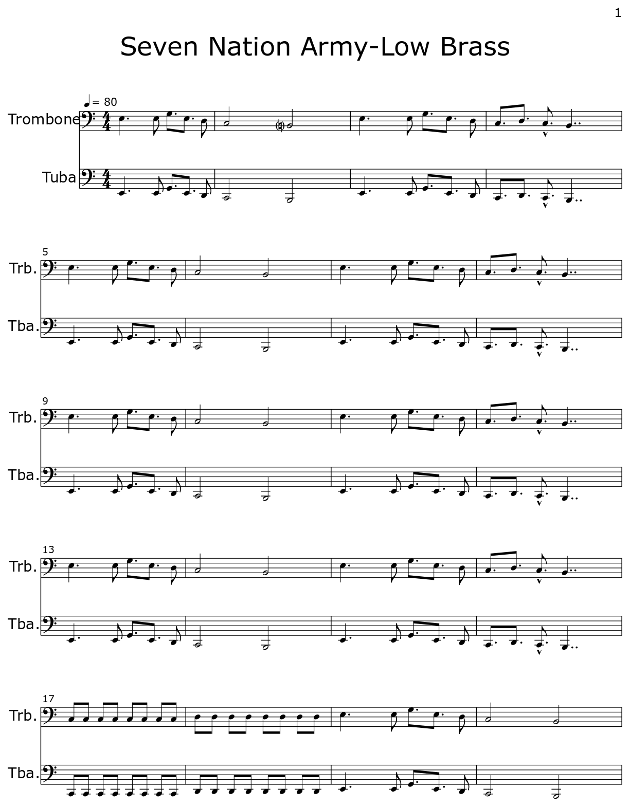 Seven Nation Army-Low Brass - Sheet music for Trombone, Tuba