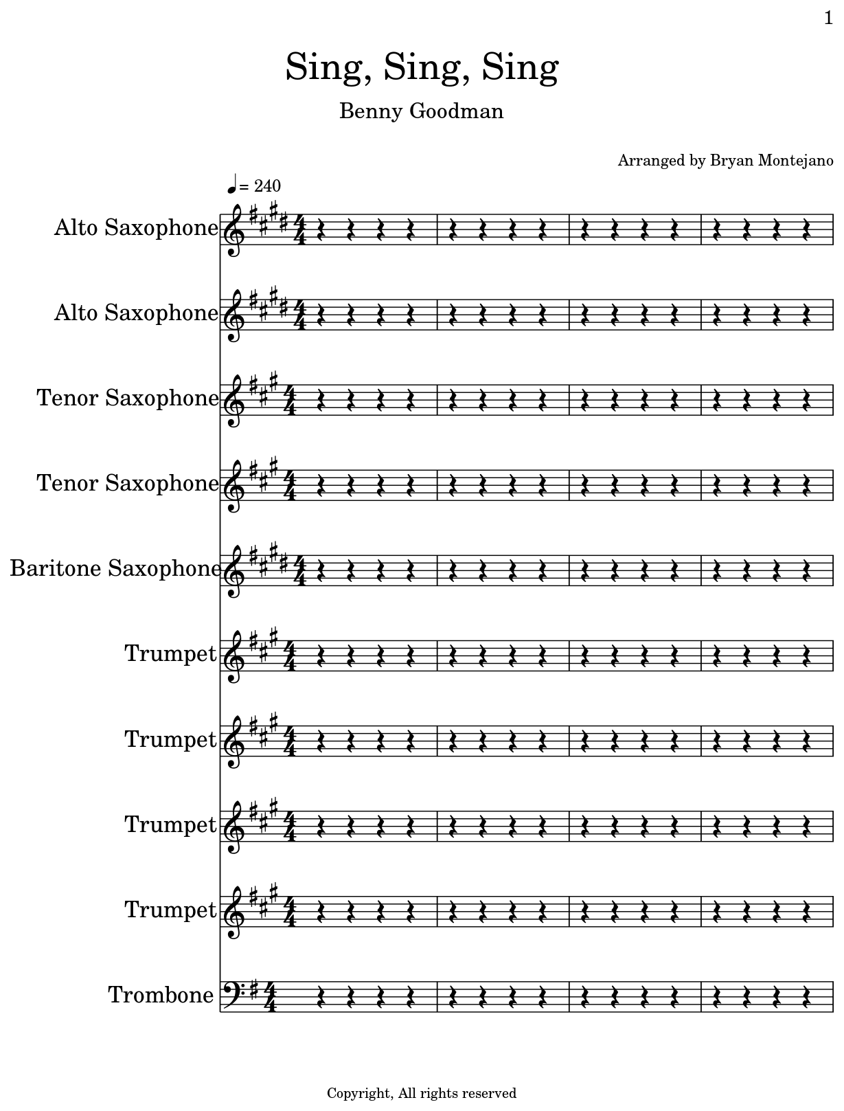 Sing Sing Sing Sheet Music For Alto Saxophone Tenor Saxophone Baritone Saxophone Trumpet Trombone Acoustic Guitar Piano Electric Bass Drum Set