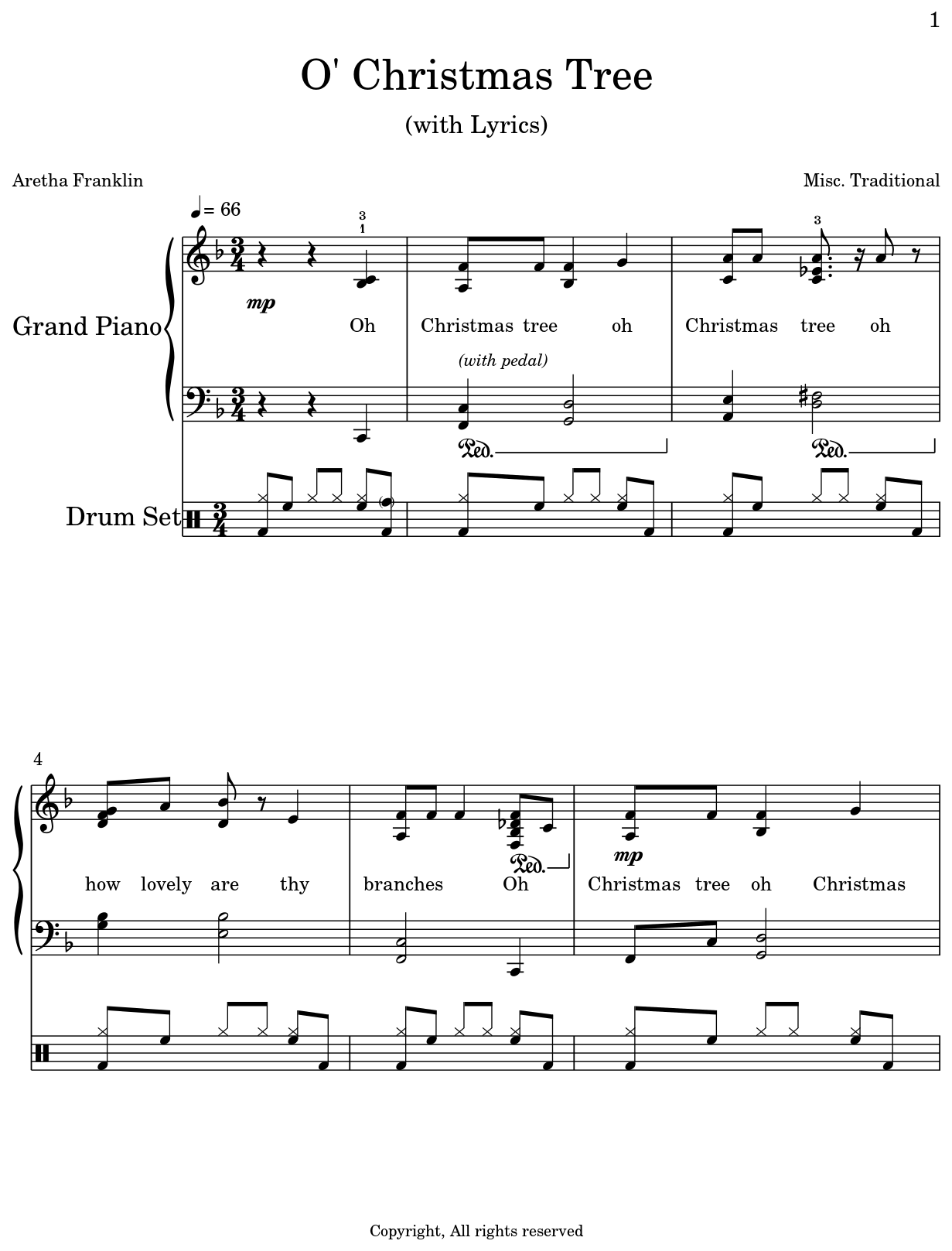 O' Christmas Tree - Sheet music for Piano, Drum Set