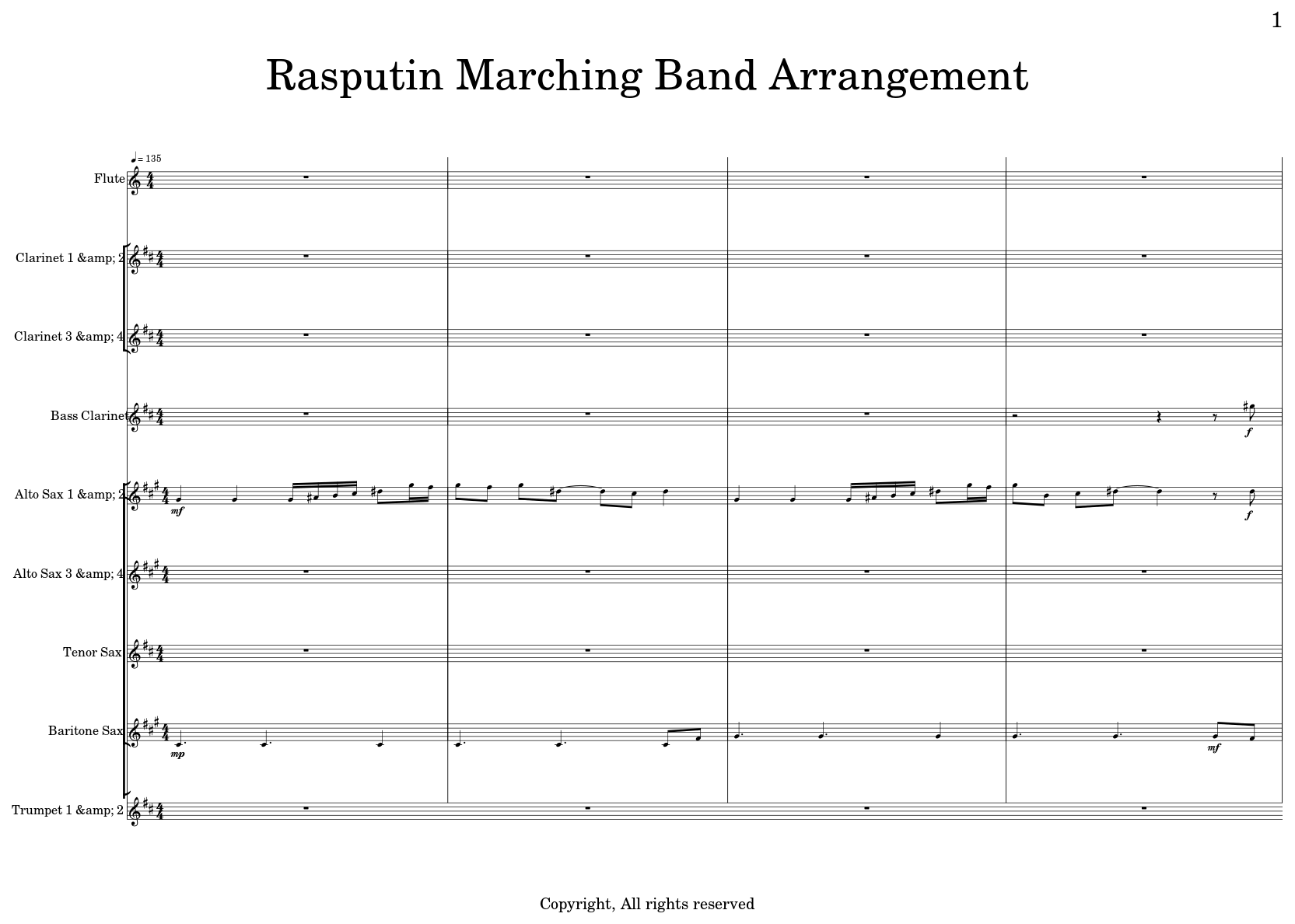Rasputin Marching Band Arrangement Flat