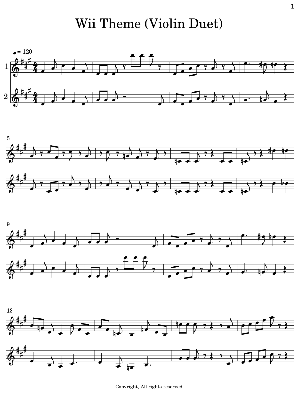 Wii Theme (Violin Duet) - Flat