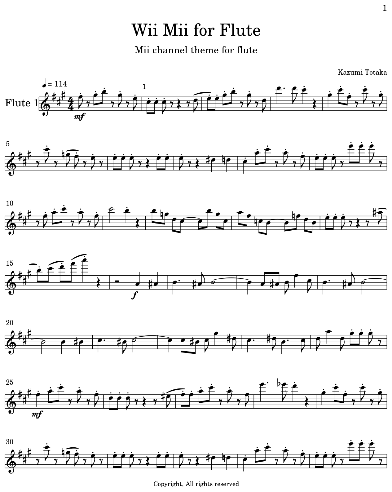 Hilarisch snap zwaarlijvigheid Wii Mii for Flute - Sheet music for Flute
