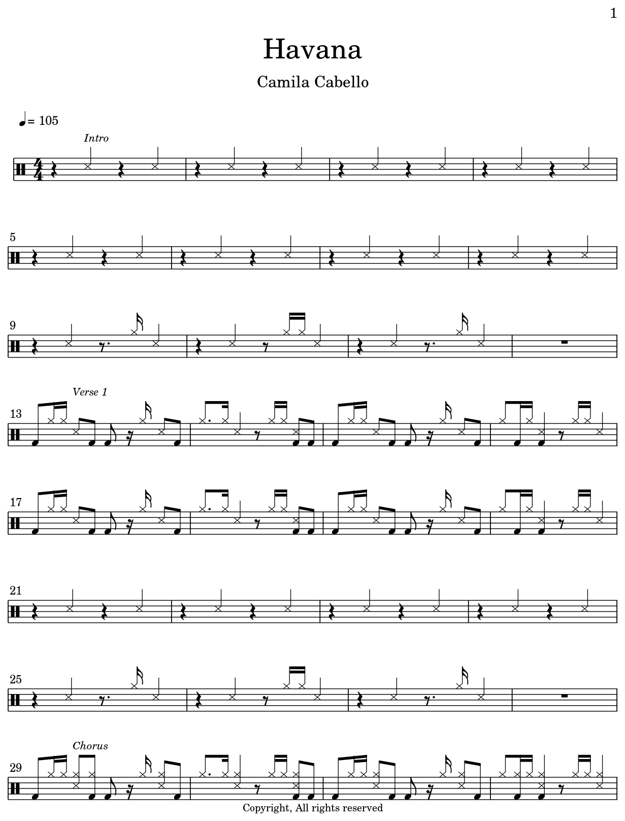 Havana - Sheet music for Drum Set1138 x 1673