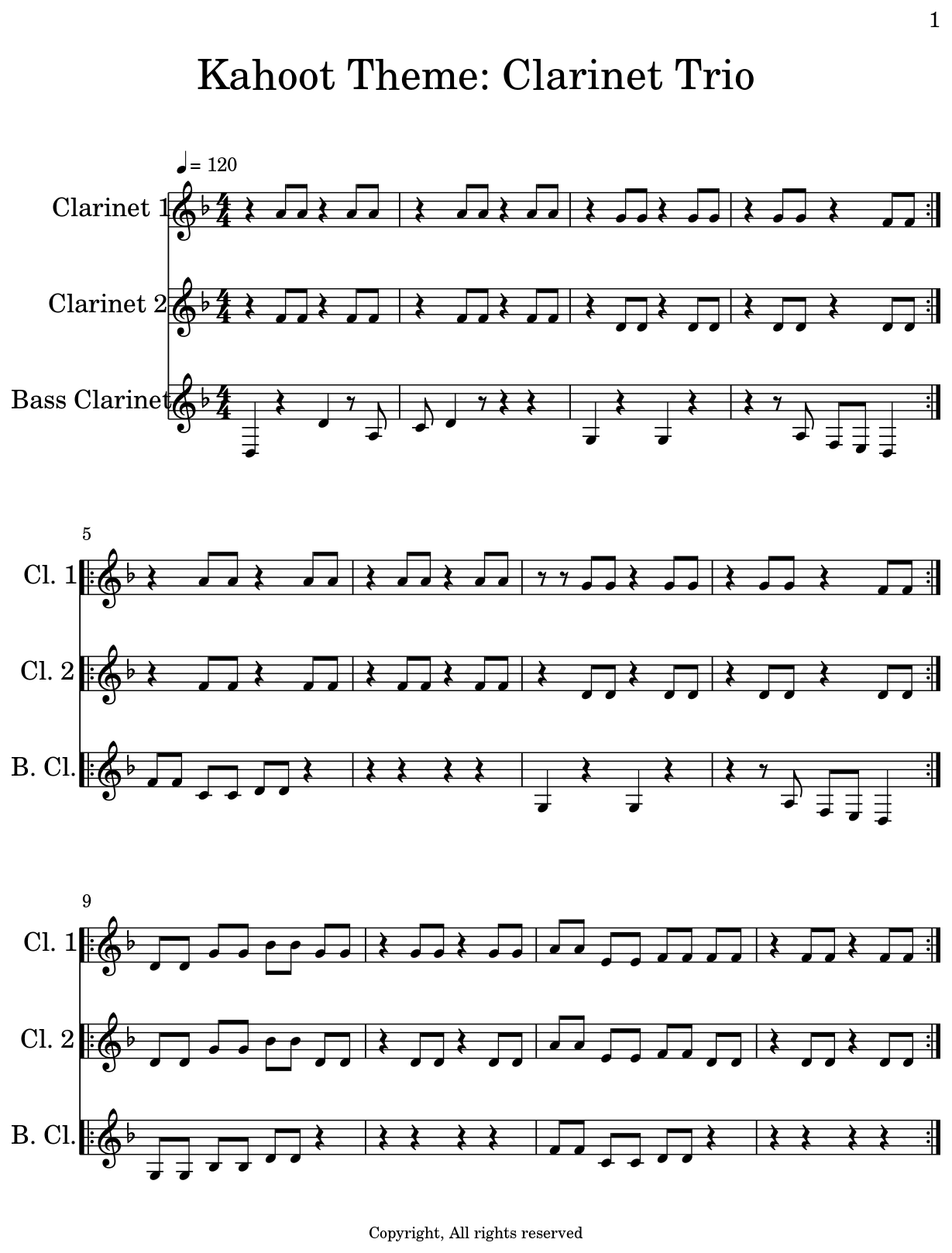 Kahoot Theme Clarinet Trio Flat