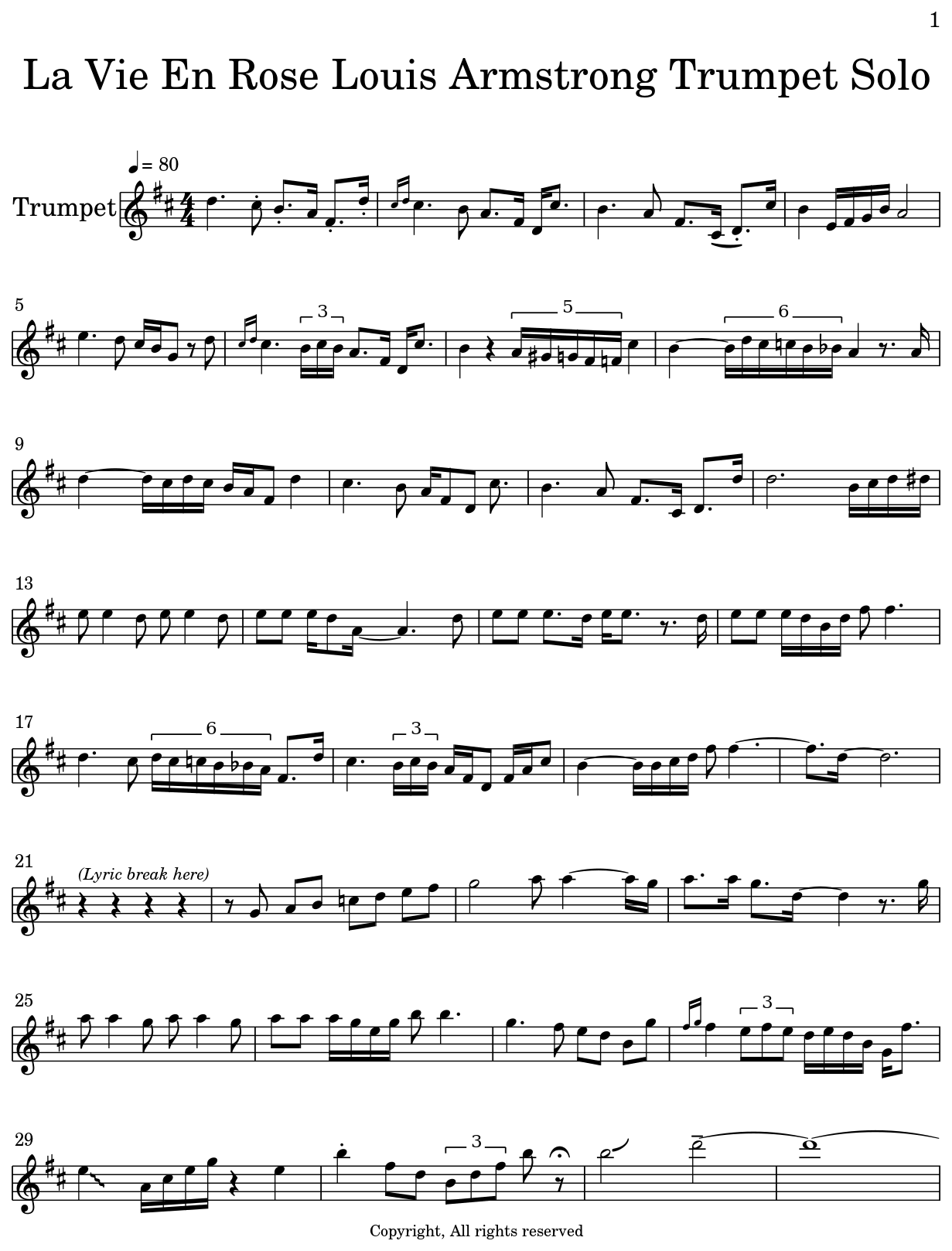 La Vie En Rose Louis Armstrong Trumpet Solo - Sheet music for Trumpet