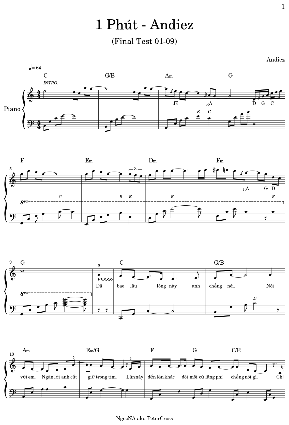 1 Phút - Andiez - Sheet music for Piano