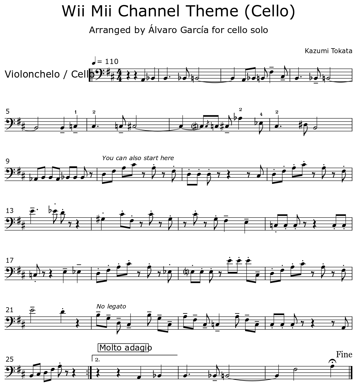 extase wang Uitwerpselen Wii Mii Channel Theme (Cello) - Flat