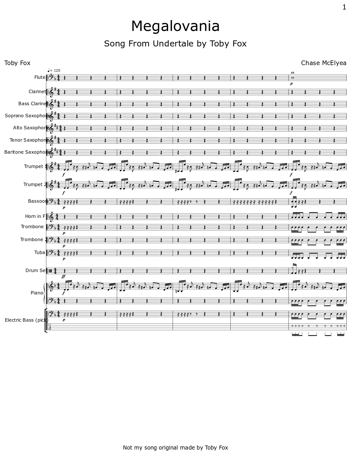 Megalovania Sheet Music For Flute Clarinet Bass Clarinet