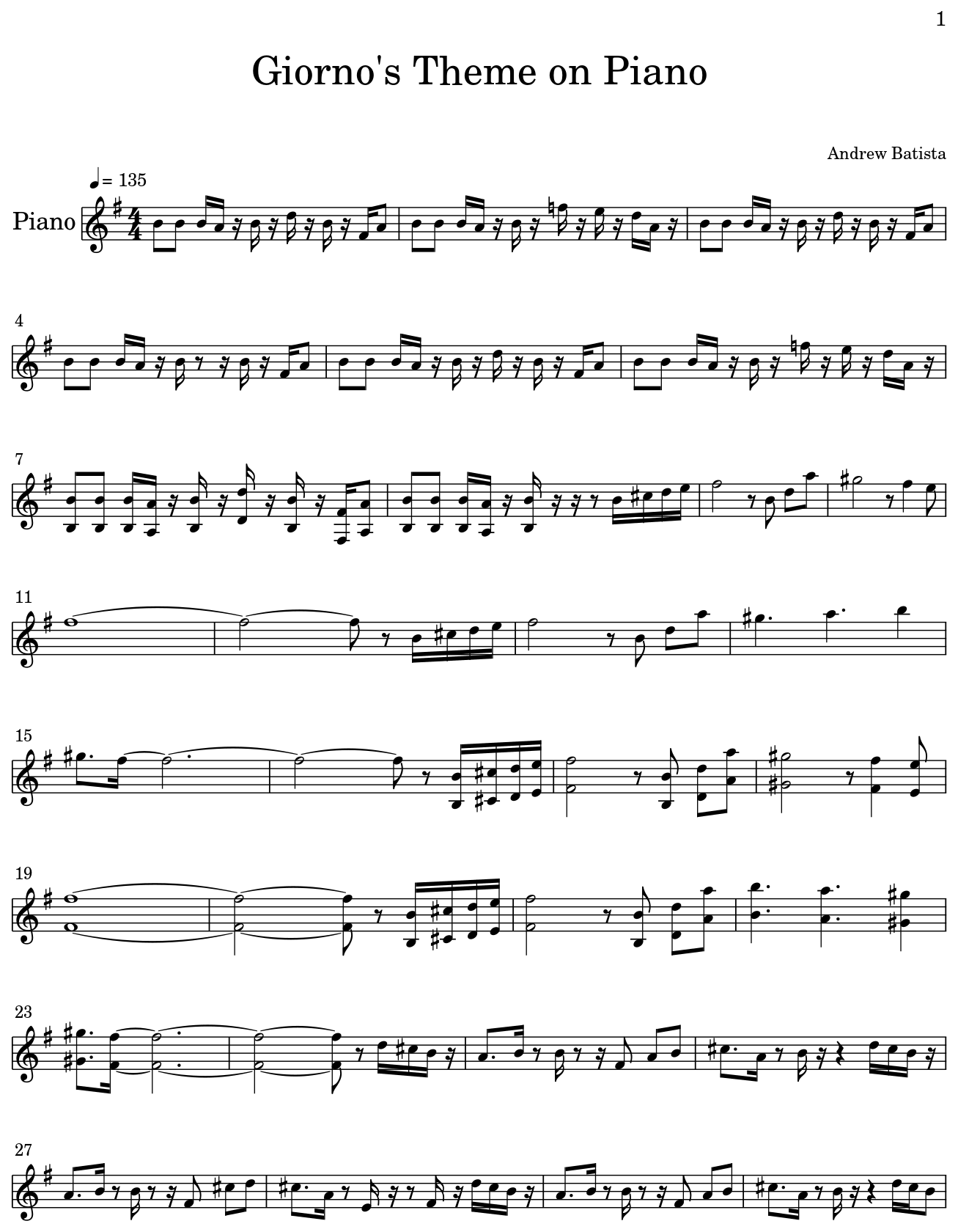 Giorno's Theme on Piano - Sheet music for Piano