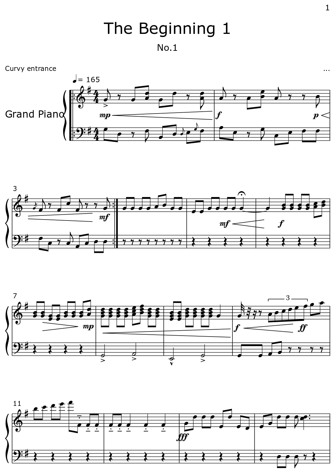 The Beginning 1 Sheet Music For Piano