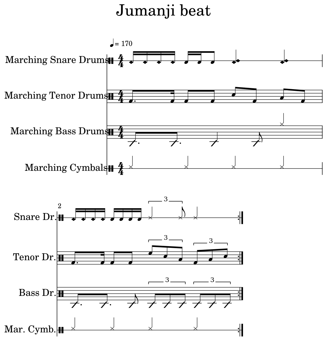 Jumanji beat - Sheet music for Marching Snare Drums, Marching Tenor ...