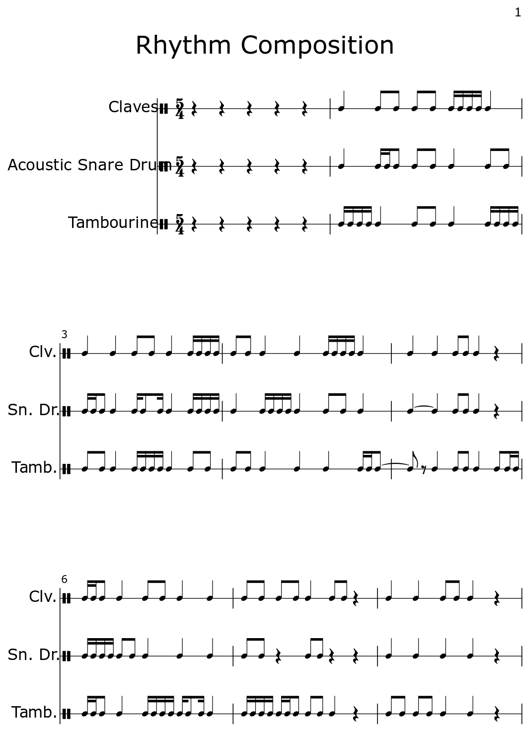 Rhythm Composition - Sheet music for Claves, Acoustic Snare Drum ...