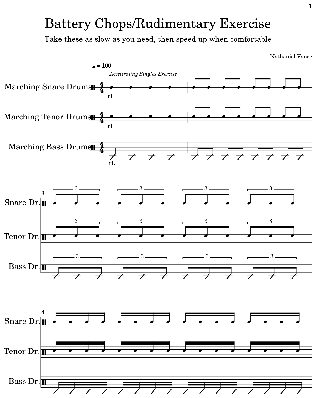 Battery Chops/Rudimentary Exercise - Sheet music for Marching Snare ...