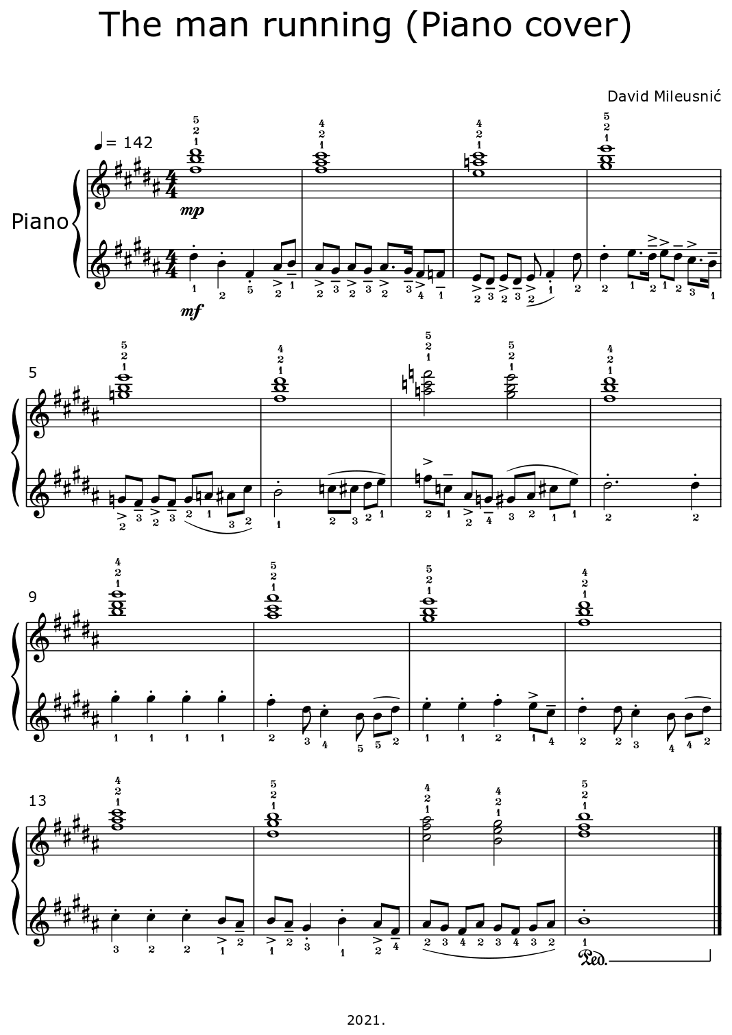 The man running (Piano cover) - Sheet music for Piano