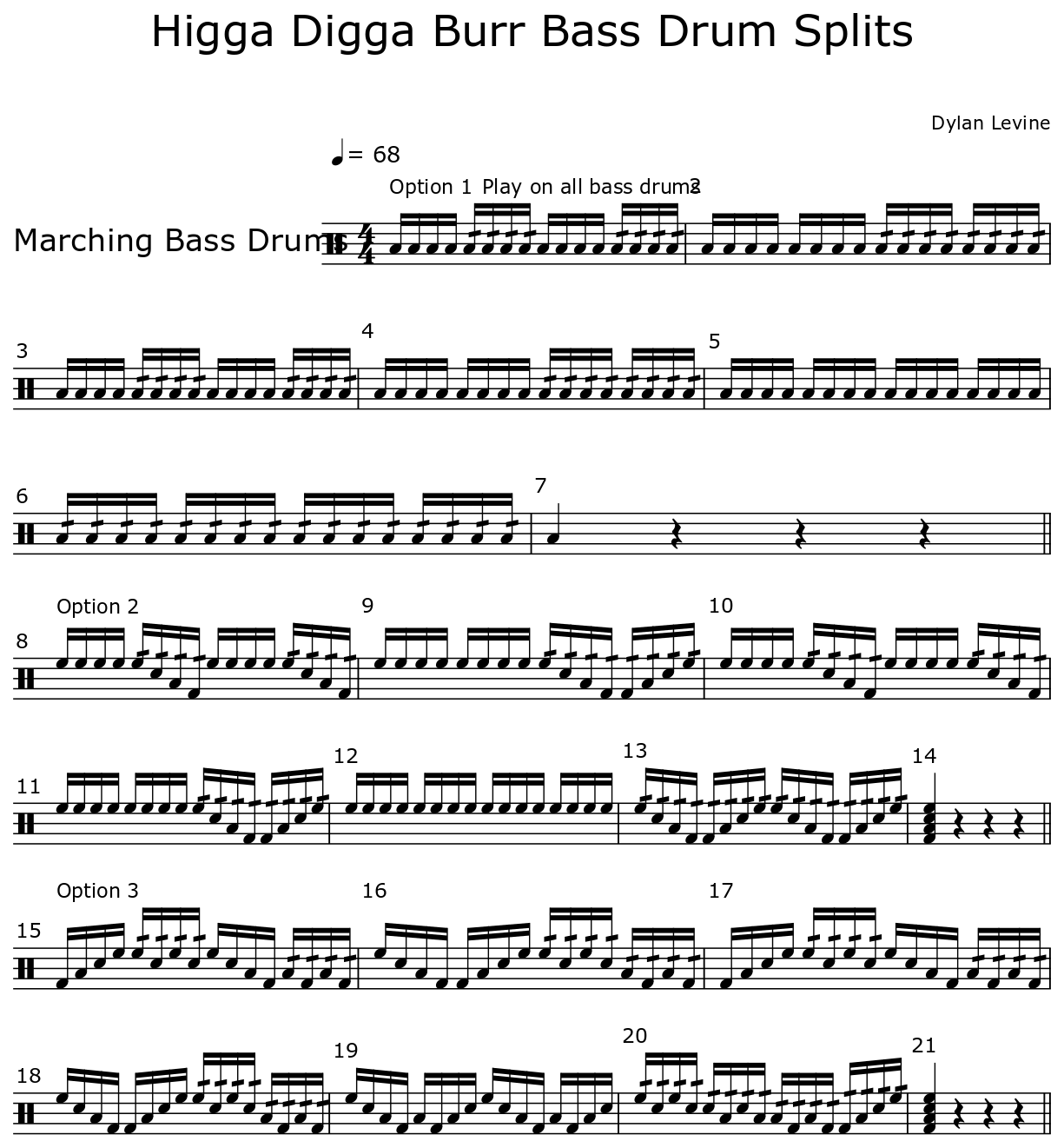 Higga Digga Burr Bass Drum Splits - Sheet music for Marching Bass Drums