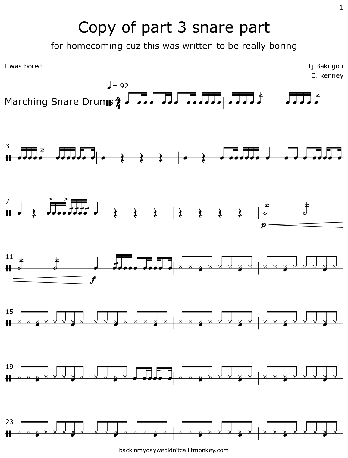 Copy of part 3 snare part - Sheet music for Marching Snare Drums