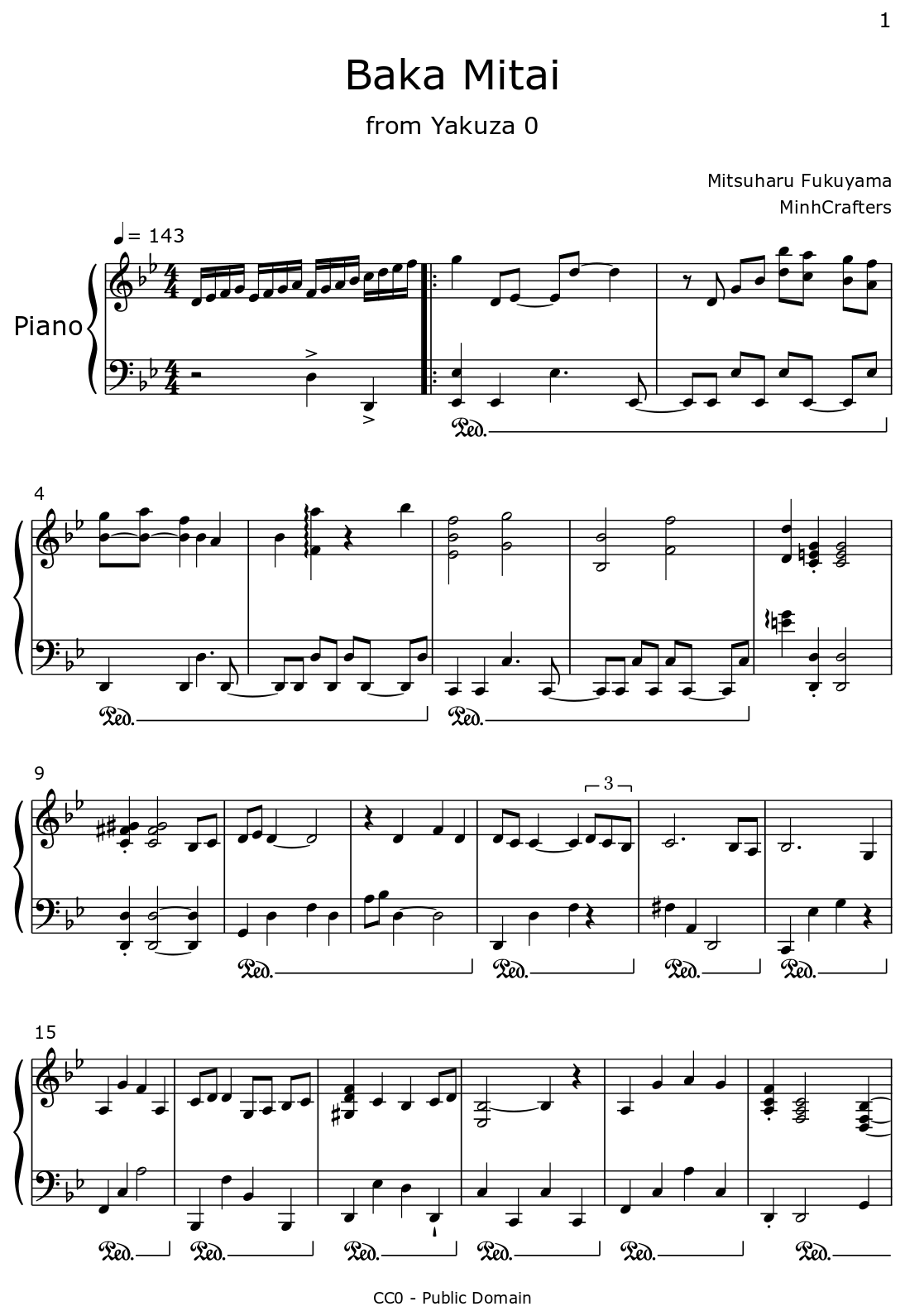 Baka Mitai (Dame Da Ne) Transcription Sheet music for Piano, Organ
