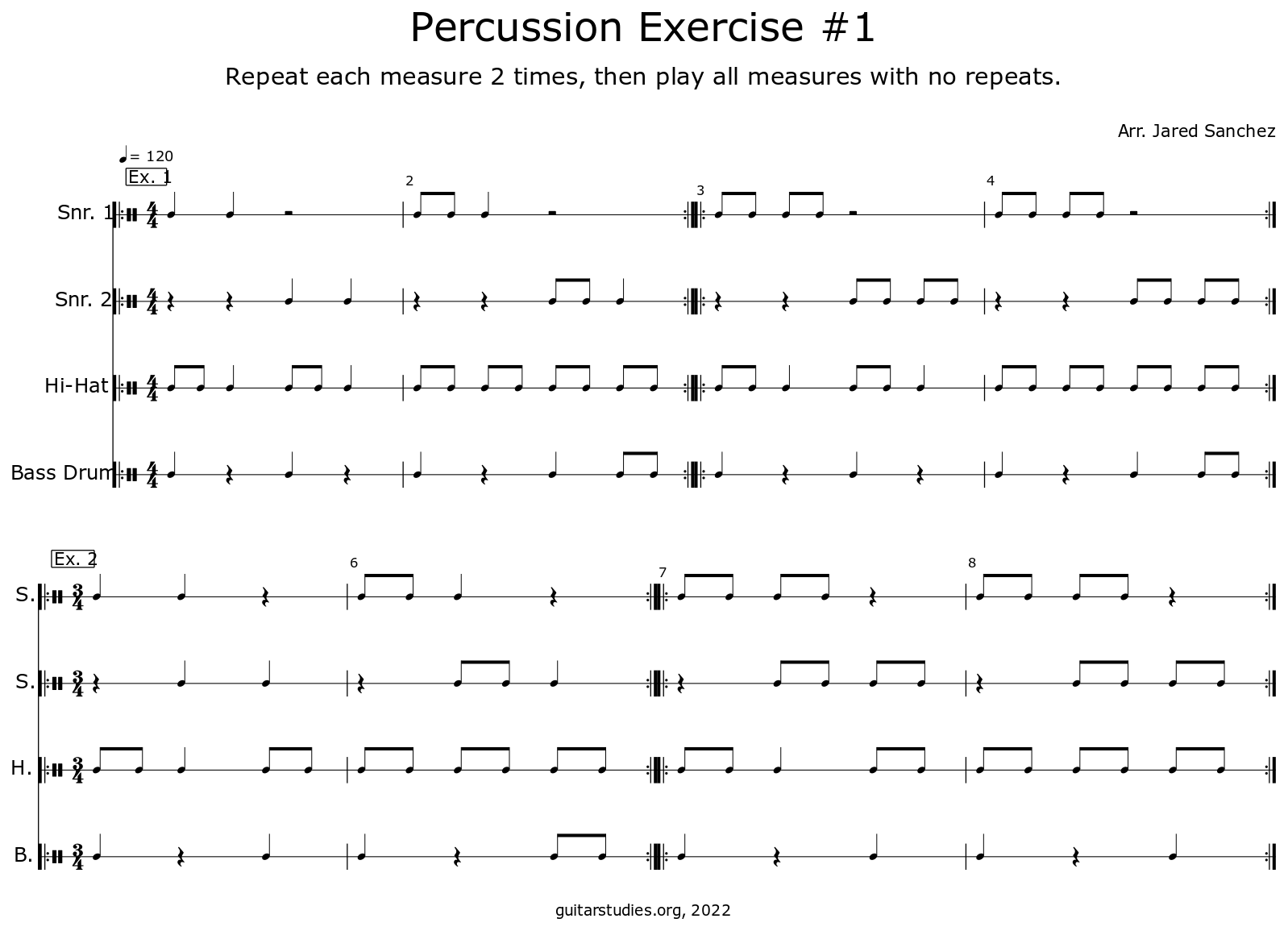 Percussion Exercise #1 - Sheet music for Marching Snare Drums, Closed ...