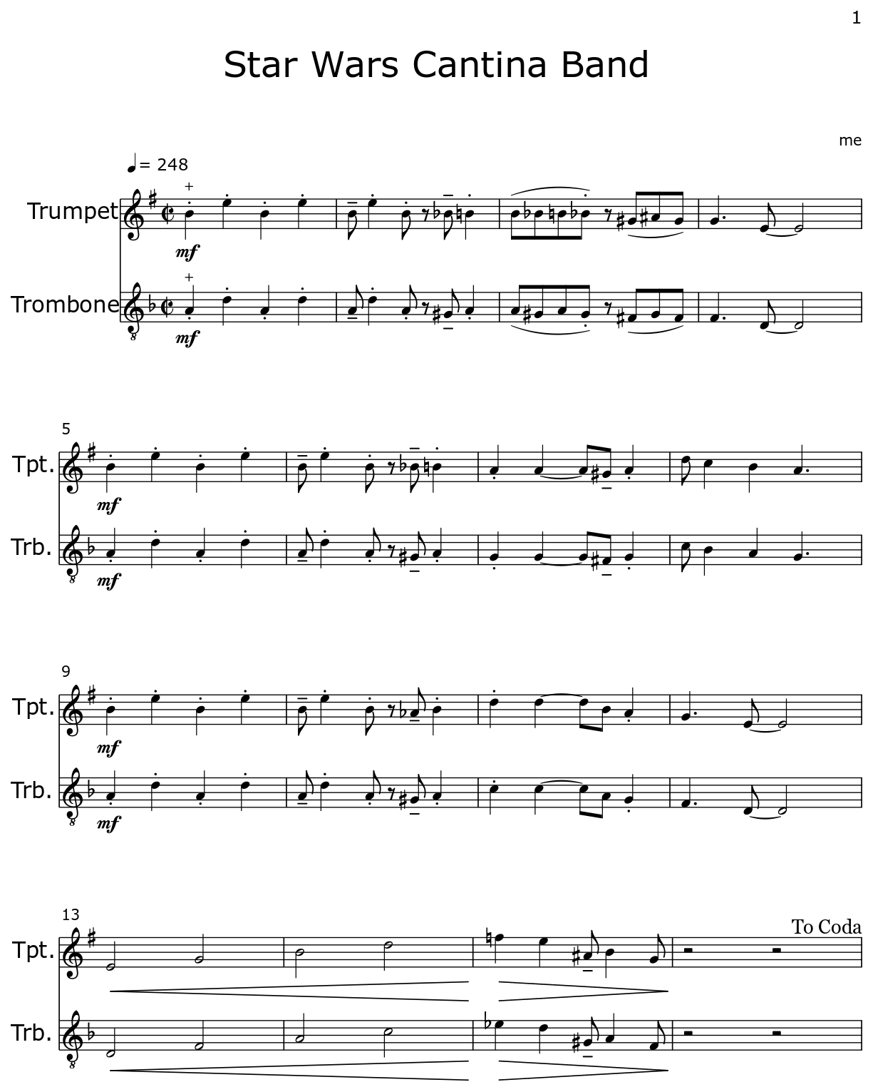 Star Wars Cantina Band - Sheet music for Trumpet, Trombone