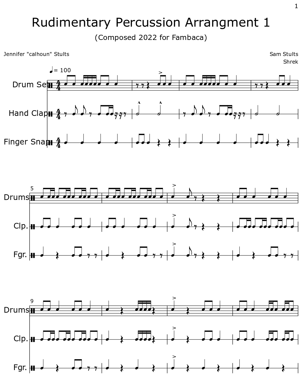 Rudimentary Percussion Arrangment 1 - Sheet music for Drum Set, Hand ...