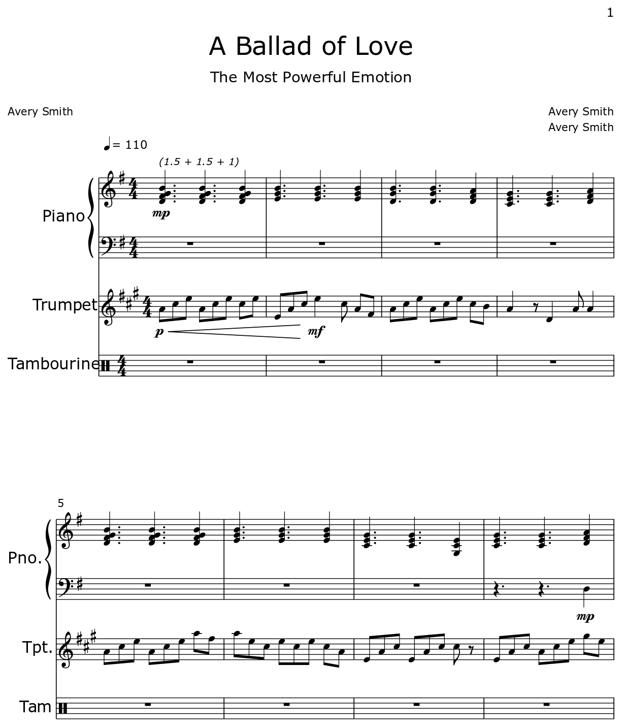 A Ballad of Love - Sheet music for Piano, Trumpet, Drum Set