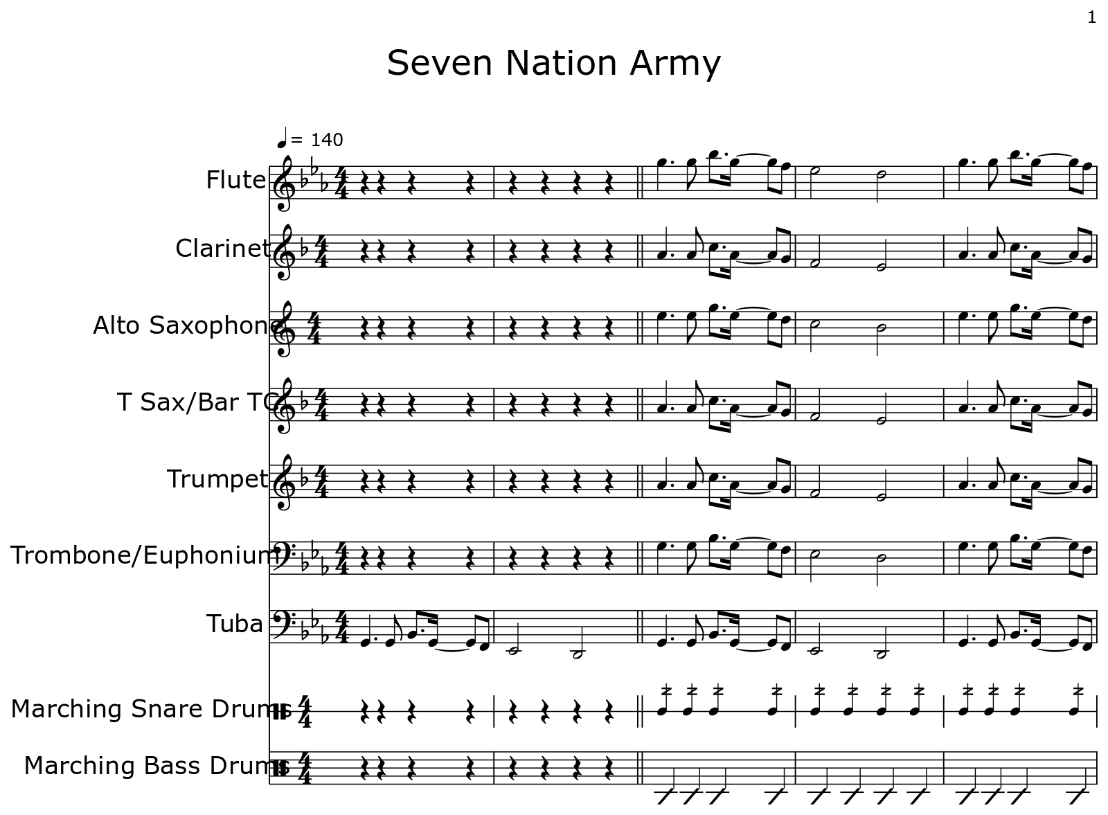 Seven Nation Army - Sheet music for Flute, Clarinet, Alto Saxophone ...