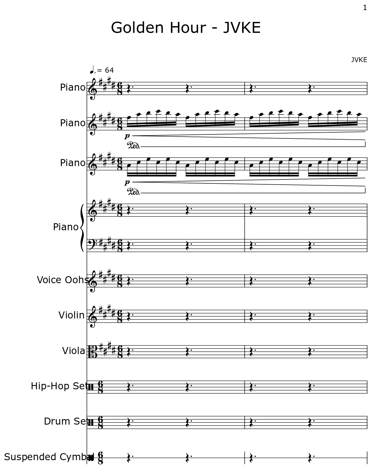 Golden Hour - JVKE - Sheet music for Piano, Voice Oohs, Violin, Viola