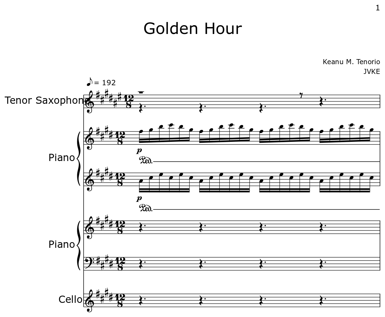 Golden Hour - Sheet music for Tenor Saxophone, Piano, Cello