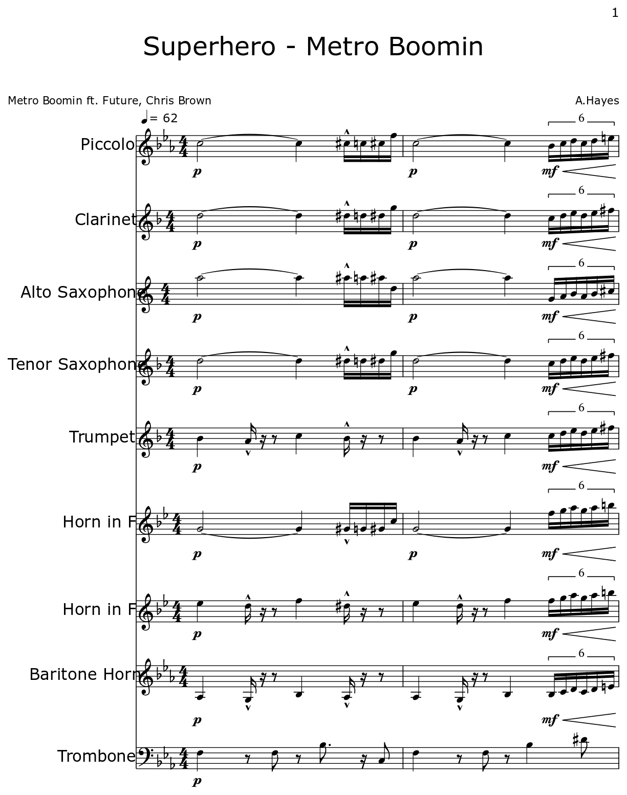 Superhero – Metro Boomin Sheet music for Trombone, Tuba, Flute, Oboe & more  instruments (Mixed Ensemble)