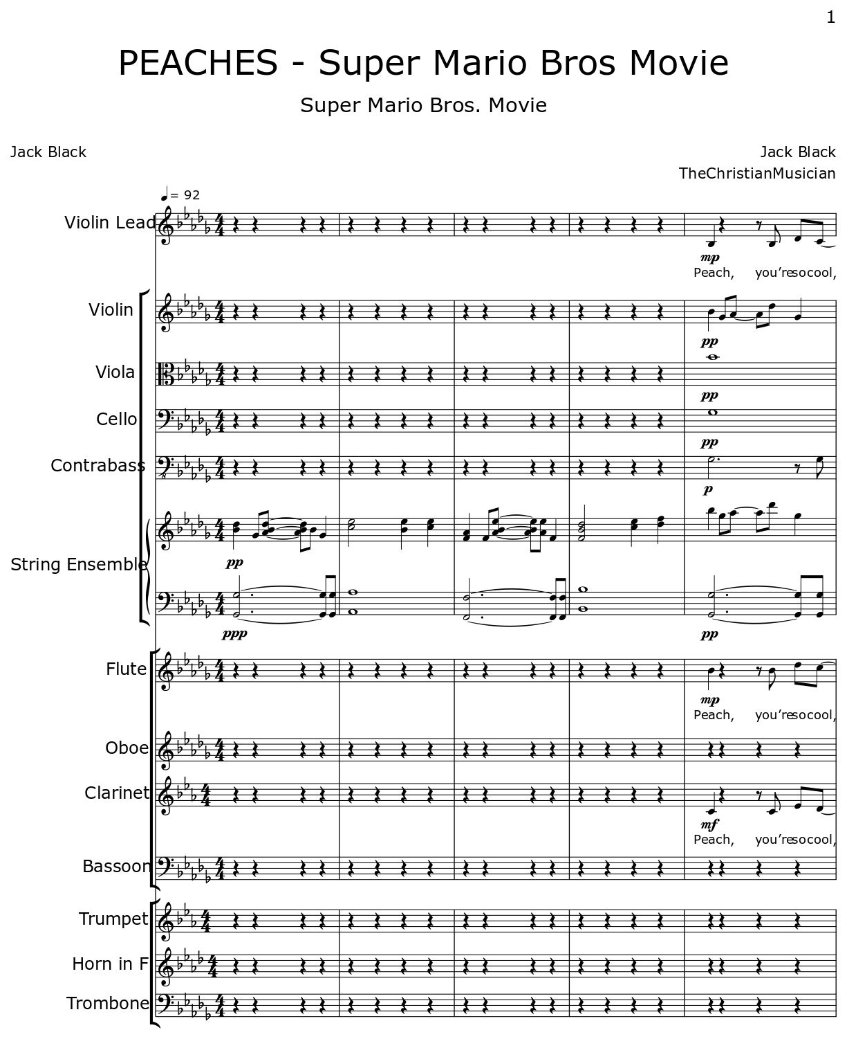 🍑🎻 VIOLIN • Peaches from The Super Mario Bros movie • sheet music, Bows in 2023