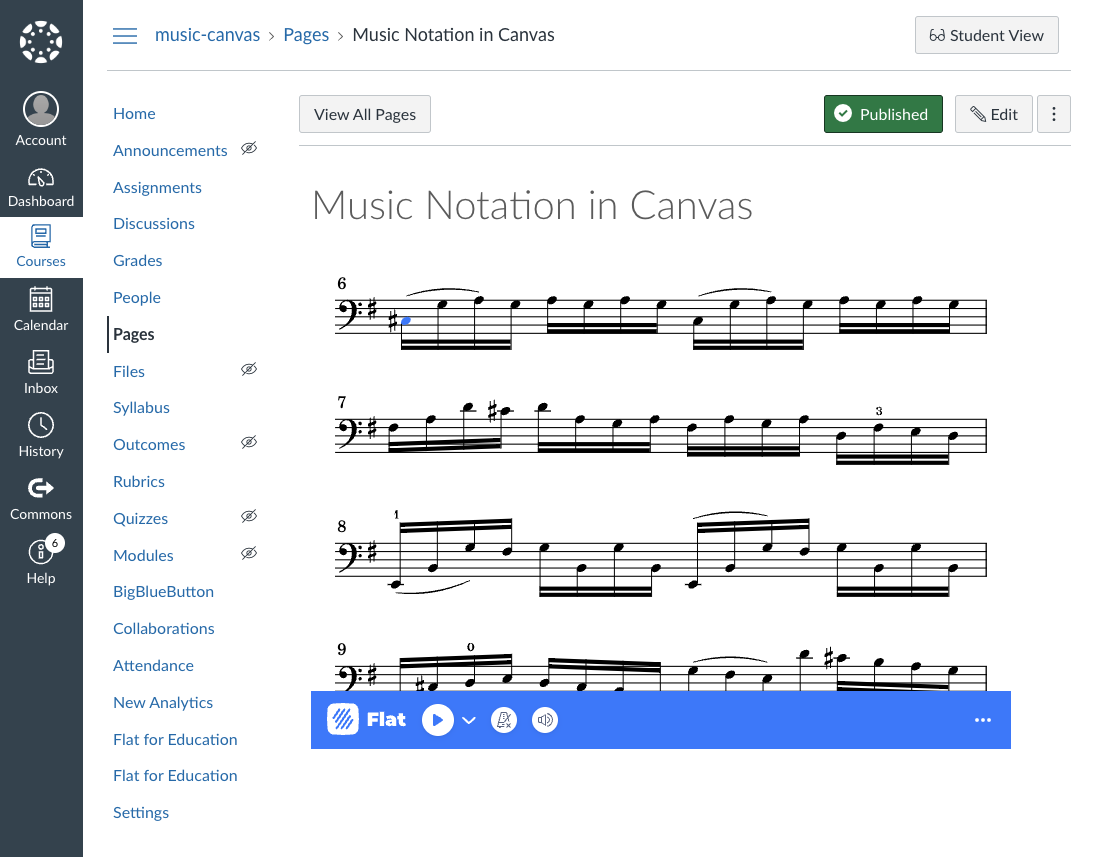 Embedded music notation in Canvas LMS