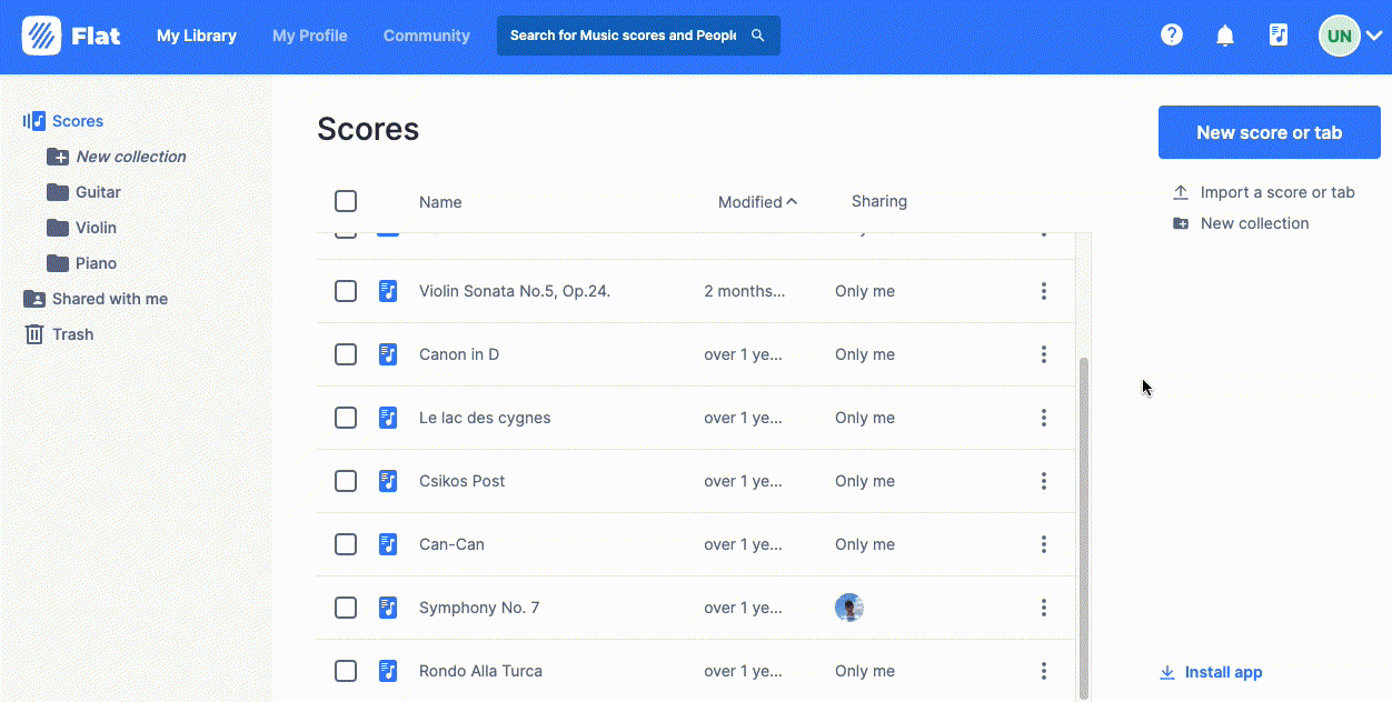 Share scores from your Library